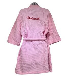 terry town pink waffle bridesmaid embroidered t monogram spa robe Size OS